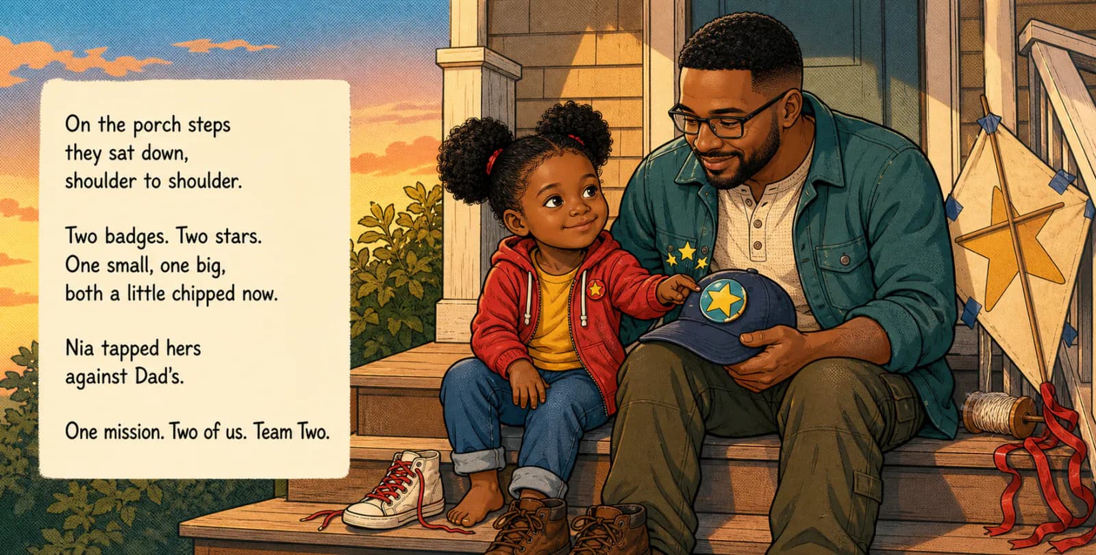 Personalized duo storybook spread illustrating Still a crew from The Team-Up