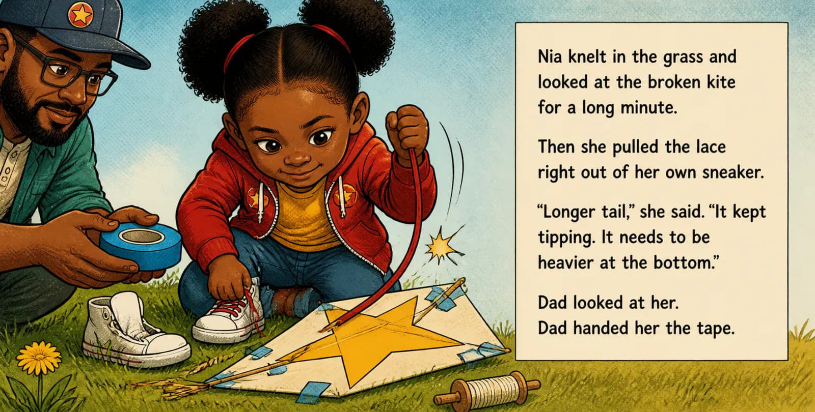 Personalized duo storybook spread illustrating The child's idea fixes it from The Team-Up