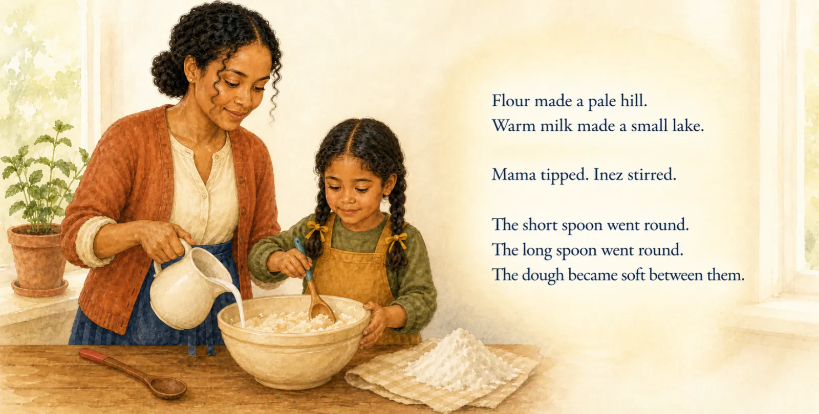 Personalized storybook inside spread 2 from Inez & Mama: The Little Loaf That Rose