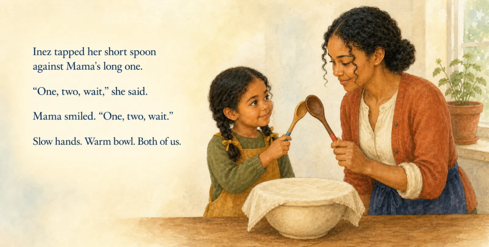 Personalized storybook inside spread 3 from Inez & Mama: The Little Loaf That Rose