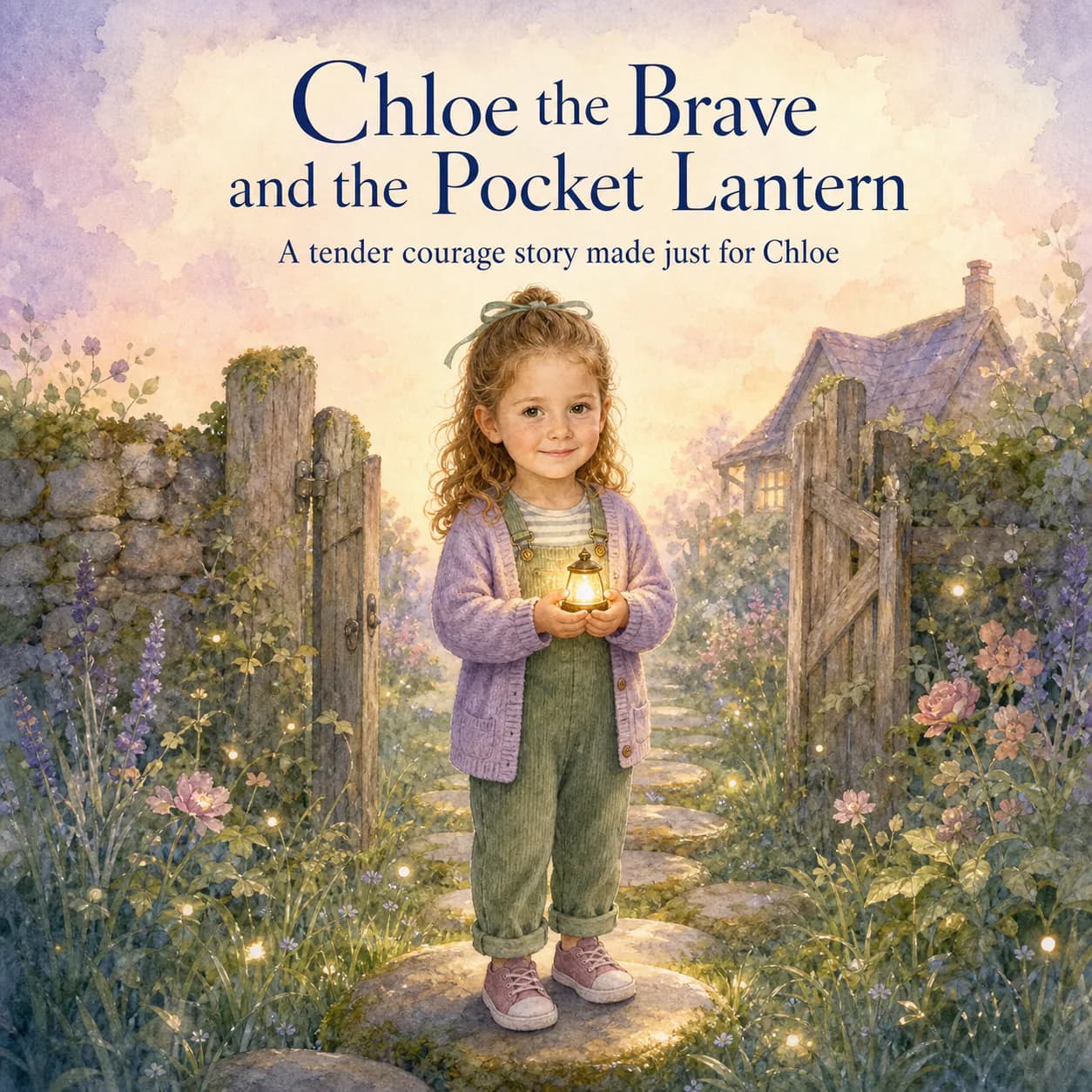 Personalized hardcover children's book cover for Chloe the Brave and the Pocket Lantern