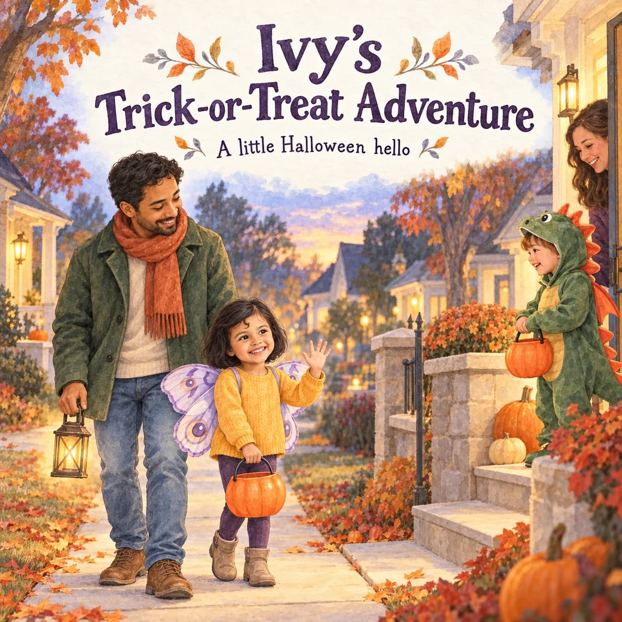 Personalized hardcover book cover for Ivy’s Trick-or-Treat Adventure