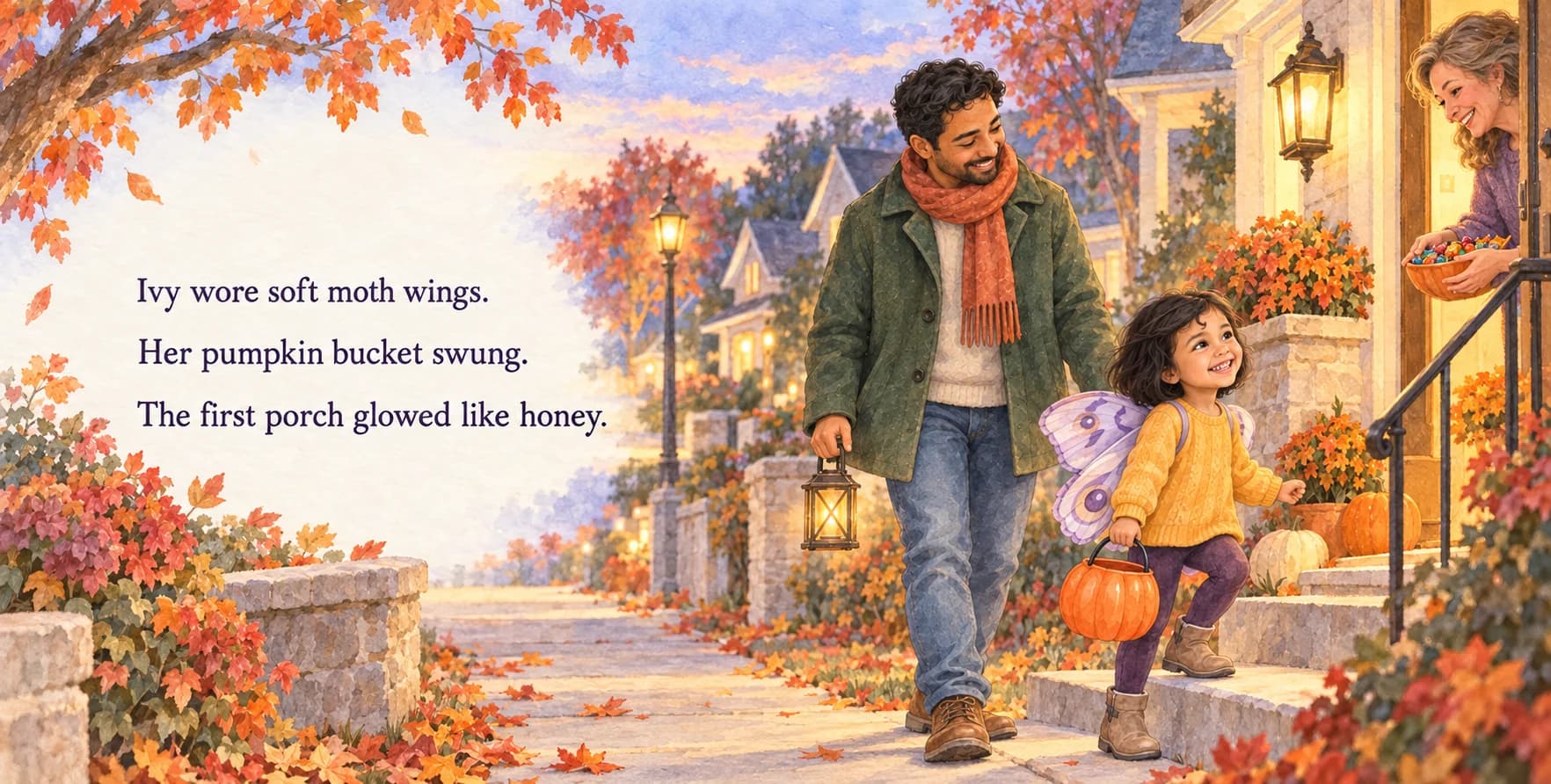Personalized storybook inside spread 1 from Ivy’s Trick-or-Treat Adventure