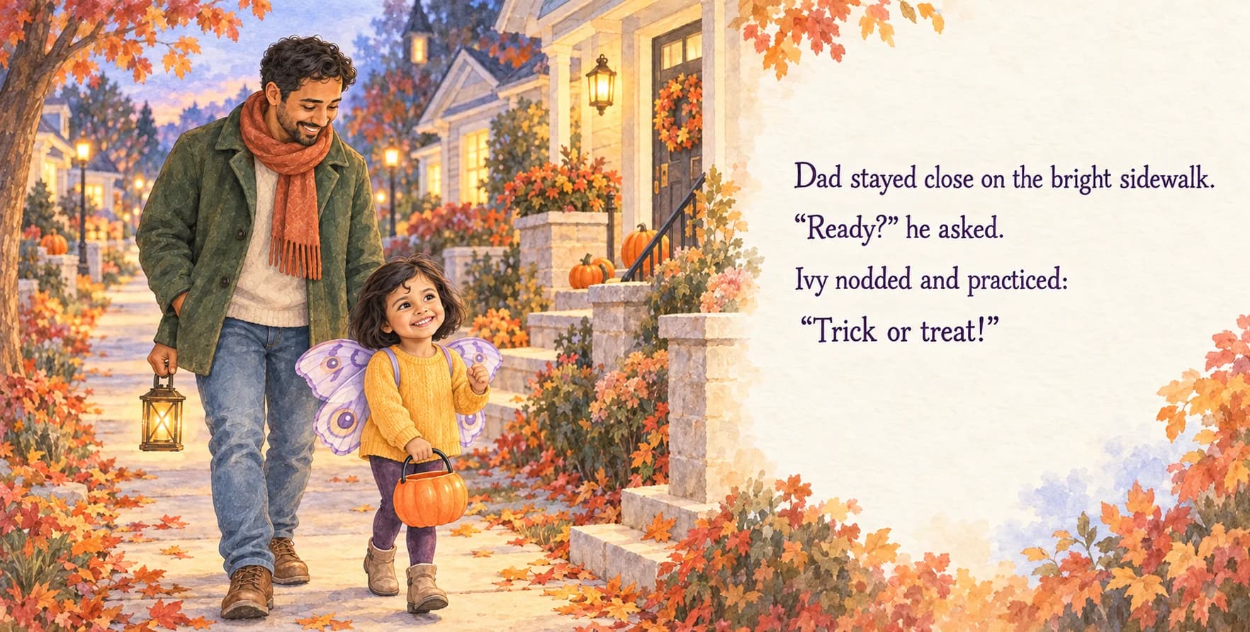 Personalized storybook inside spread 2 from Ivy’s Trick-or-Treat Adventure
