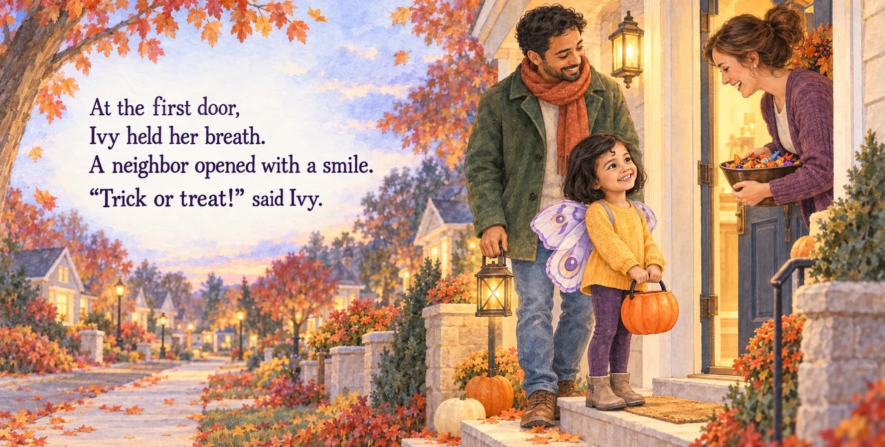Personalized storybook inside spread 3 from Ivy’s Trick-or-Treat Adventure