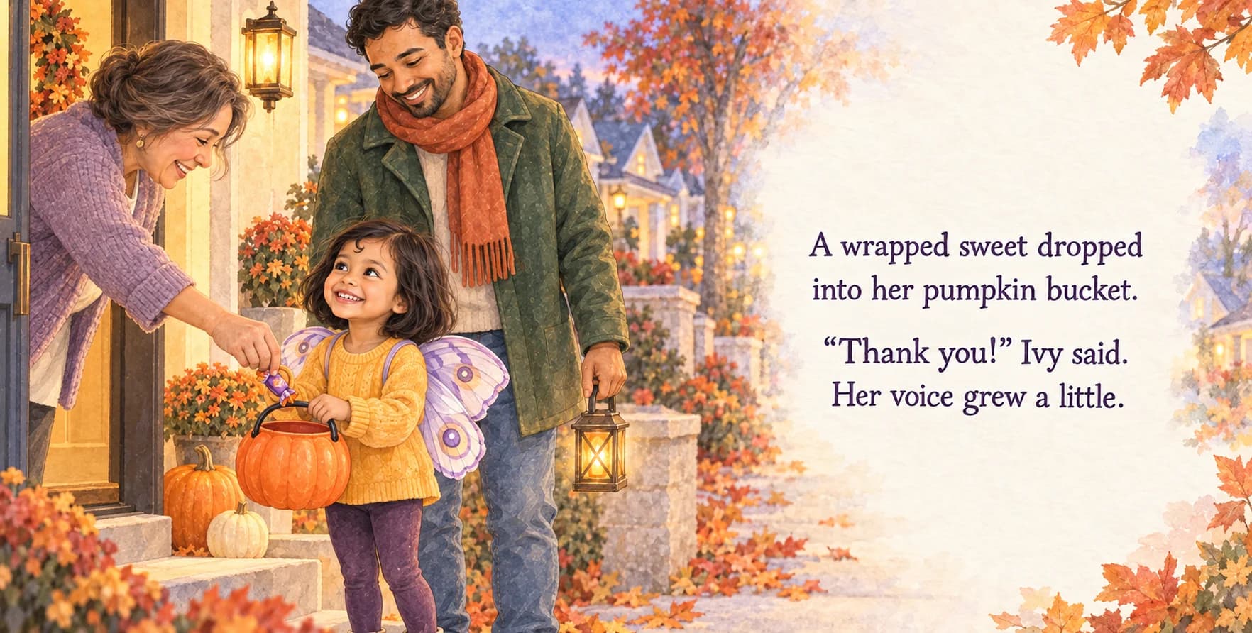 Personalized storybook inside spread 4 from Ivy’s Trick-or-Treat Adventure