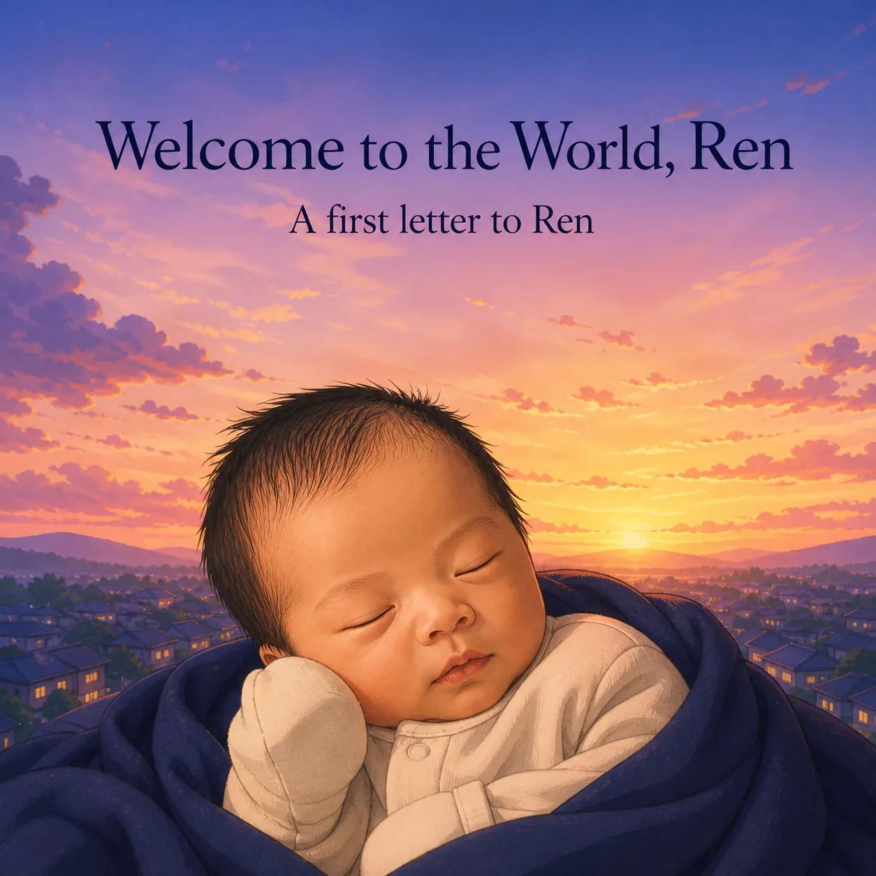Personalized book cover for Welcome to the World, Ren in Anime illustration style