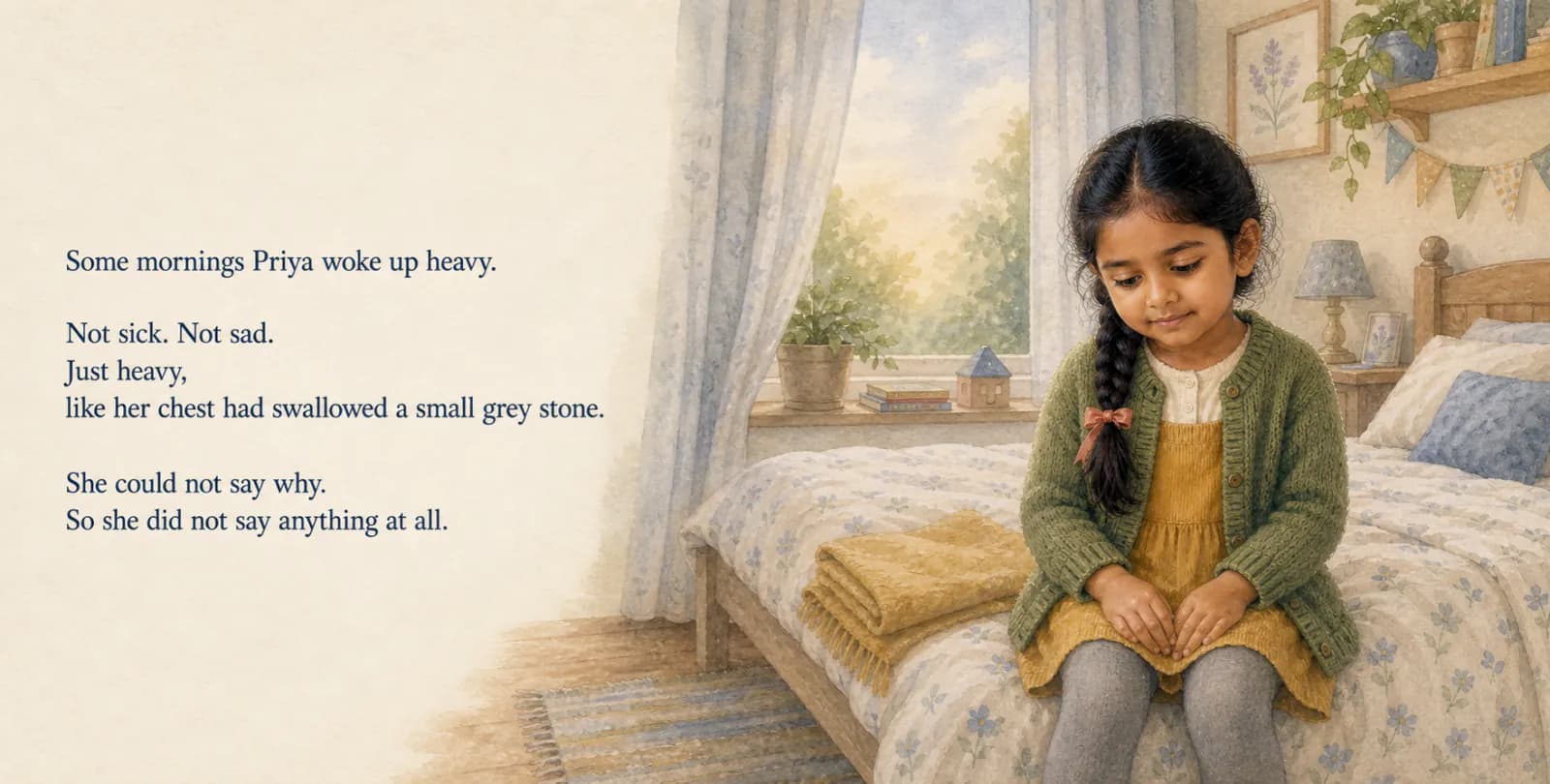Personalized storybook inside spread 1 from Priya and the Worry Worry Bug