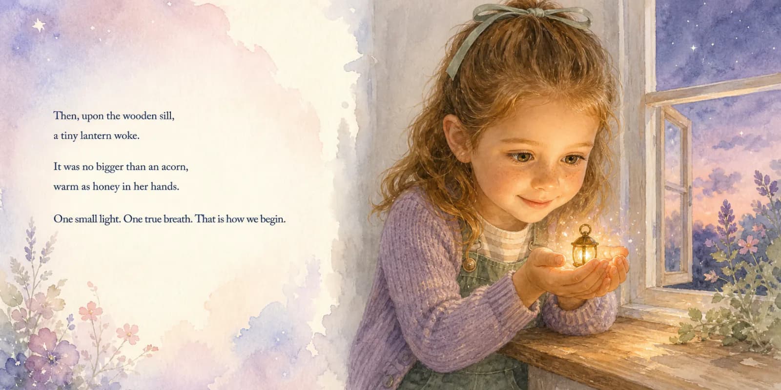 Personalized storybook inside spread 3 from Chloe the Brave and the Pocket Lantern