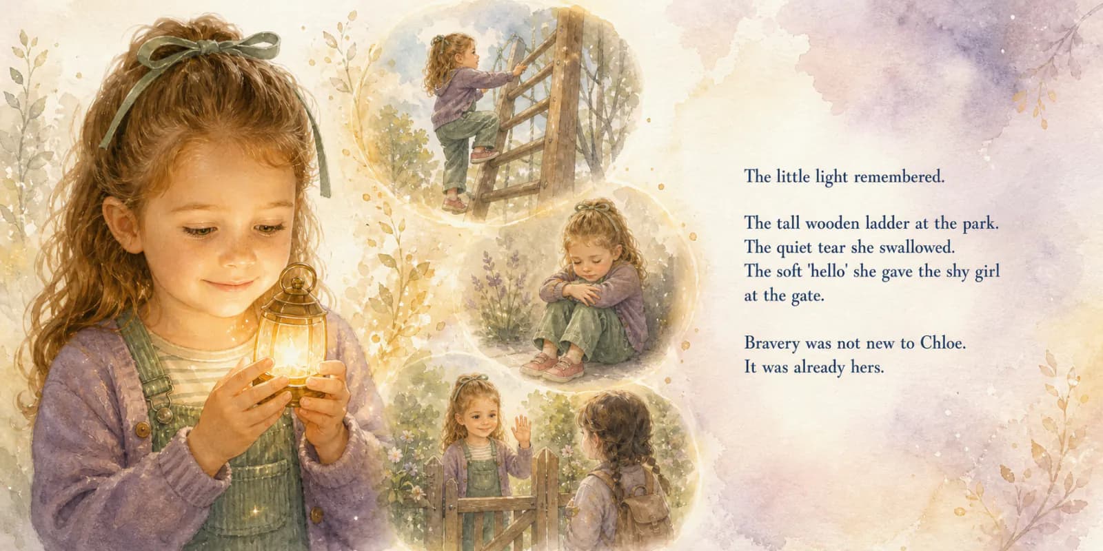 Personalized storybook inside spread 4 from Chloe the Brave and the Pocket Lantern