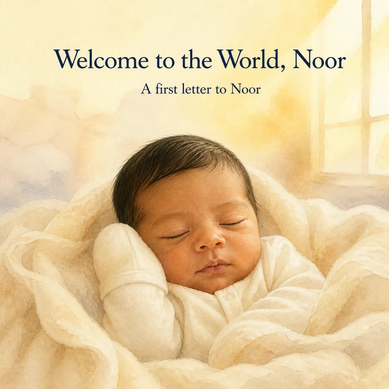 Personalized hardcover book cover for Welcome to the World, Noor