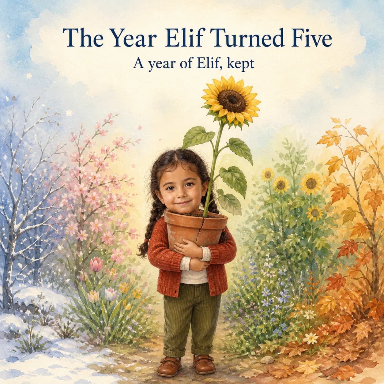 Personalized birthday storybook cover for The Year Elif Turned Five in watercolor style